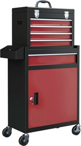 HOMCOM Mobilna szafka narzędziowa, stabilna z górną skrzynką narzędziową i szufladami, zamykana, metal, czarno-czerwona
