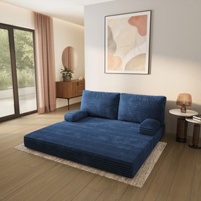 Masseno Sofa piankowa SILAR z funkcją spania, Kanapa z pianki do salonu, Bezmontażowa, Tkanina sztruksowa – Niebieski TILIA 77