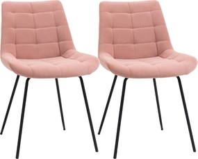 HOMCOM Krzesła Kuchenne 2 szt Retro Aksamitne Różowe Eleganckie Wygodne | Aosom PL