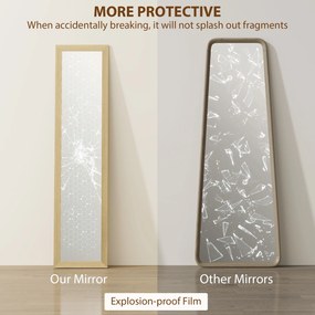 HOMCOM Lustro całopostaciowe, lustro ścienne, 37 cm x 40 cm x 155 cm, w tym haczyki montażowe, srebrny + dąb | Aosom PL