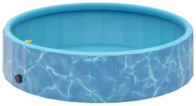 PawHut Składany Basen dla Psów z Fontanną i Poduszką Wodną Ø120 x 30 cm Niebieski