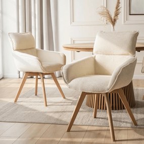 Krzesło Tapicerowane Obrotowe DIAS Kremowe Nowoczesne Boucle