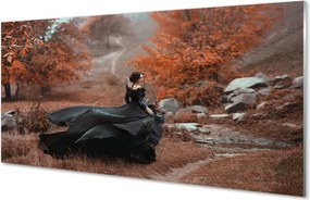 Szklany Panel Kobieta w Jesiennych Górach