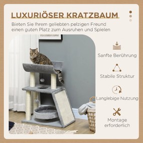 PawHut Drapak dla kota, w zestawie zabawka i legowisko, 60 cm x 30 cm x 76 cm, jasnoszary | Aosom PL