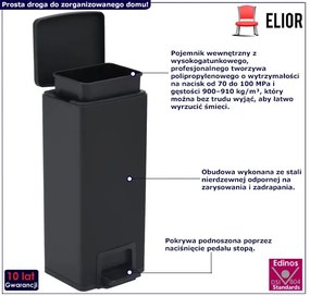 Czarny kosz na odpady bezdotykowy 30L L6-L36