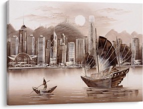 Obraz - Victoria Harbor, Hongkong, efekt sepii (70x50 cm)