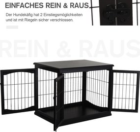 Pawhut Klatka dla Psa do Domu 2 Drzwi Zwierzęta Domowe MDF Metal Czarna, 58,5 x 81 x 66 | Aosom PL