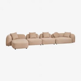 Modułowa 4-częściowa Lewa Szezlong W Kolorze Szenilu Coco Gruba Tkanina Szenilowa Latte Brown - Sklum