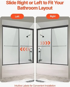 Drzwi Prysznicowe SucceBuy, Drzwi Do Wanny Pół-bezramienne, 127-152 cm S x 152 cm W, Czarne Na Łazienkę