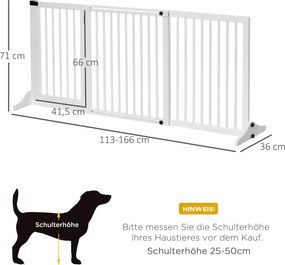PawHut Bramka Zabezpieczająca Drewniana do Drzwi Bariera dla Psów Biała Sosnowa Konfigurowalna 113-166x36x71cm | Aosom PL