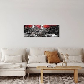 Obraz - Wodospady w jesiennym krajobrazie (z zegarem) (90x30 cm)