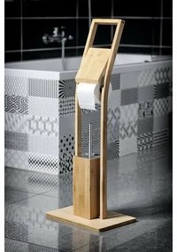 AQUALINE BI026 Bambusowy stojak z uchwytem napapier toaletowy i szczotkę do WC, kwadratowy