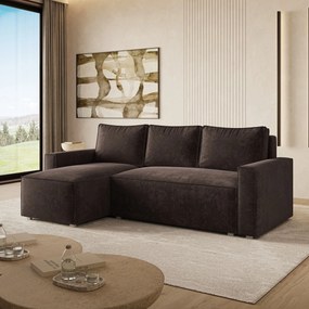 Masseno Narożnik POTARO z funkcją spania i pojemnikiem na pościel Narozniki L, Rozkładana sofa - Brązowy, LUMO 40