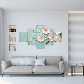 Obraz - Kwiatki na niebieskim tle (125x70 cm)