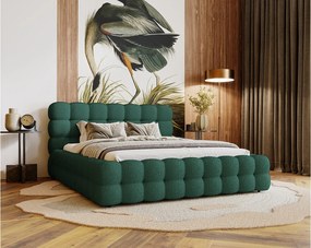 Emporius Parlas Bis łóżko 160x200 z pojemnikiem, łóżko tapicerowane do sypialni - gruba pianka, stelaż, tkanina boucle, zielony (Anthology 13)