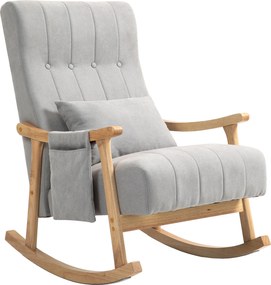 HOMCOM Fotel bujany z poduszką lędźwiową, szerokie siedzisko, rama bukowa, do 120 kg, szary