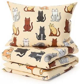 PrzytulneMieszkanie.pl PrzytulneMieszkanie.pl PrzytulneMieszkanie.pl Zestaw pościeli z mikropluszu COLORED CATS kremowe + prześcieradło z mikropluszu SOFT 180x200 cm białe, podwójne łóżko