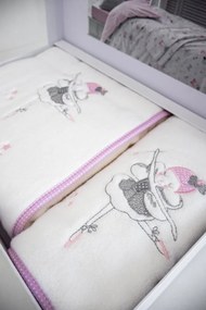 Podarunkowy zestaw ręczników dla dzieci MISS BALLERINA, 2 szt Śmietankowy / Różowy haft Zestaw (ręcznik 50x90cm, ręcznik 70x130cm)