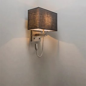 Stalowa lampa ścienna z czarnym kloszem i ramieniem do czytania w tym LED - Bergamo