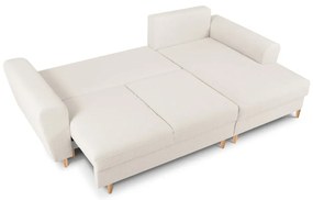 Beżowy rozkładany narożnik ze schowkiem z materiału bouclé (prawostronny/z szezlongiem) Kyoto – Cosmopolitan Design
