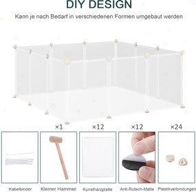 Kojec DIY dla szczeniąt 12 paneli łatwy montaż przestronny biały 105x105x45cm | Aosom PL