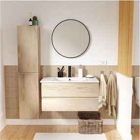 Szafka pod umywalkę 80 cm z ceramicznym blatem, baterią, lustrem i kolumną SORRENTO