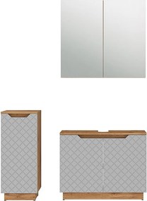 Zestaw mebli łazienkowych dąb/szary ze strukturą płytek 79.6x32x62.1 lotta