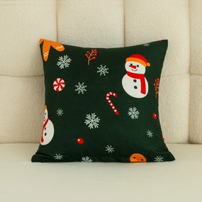 Poszewka na poduszkę z mikrofibry SNOWMAN AND GINGERBREAD 45x45 cm, zielony