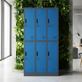 Szafka socjalna ubraniowa BHP antracytowo-niebieska: 6-drzwiowa IGOR 900 x 1850 x 450 mm
