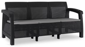 Sofa Ogrodowa FLINT Technorattan Czarna Trzyosobowa