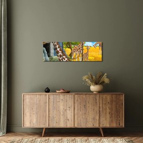 Obraz - Rodzina żyraf (z zegarem) (90x30 cm)