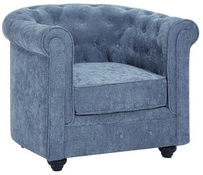 Fotel z niebieskiej tkaniny CHESTERFIELD