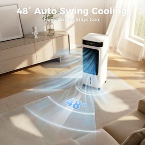 HOMCOM Mobilna chłodnica powietrza, 3-w-1 chłodzenie ewaporacyjne z 7-litrowym zbiornikiem, funkcja oscylacji 48°, biały | Aosom PL