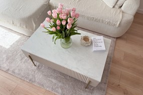 Stolik kawowy Malmi 100 cm z szufladami - kaszmir / crema bianca / złote nóżki