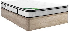Zestaw 160 x 200 cm  łóżko ze skrzynią jasny naturalny + materac z 7 strefowymi sprężynami kieszeniowymi zintegrowany nakładka i pokrowiec bambusowy gr.23cm - TAREVO od NATUREA