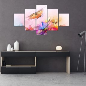 Obraz - Motyl nad kwiatem, abstrakcja (125x70 cm)