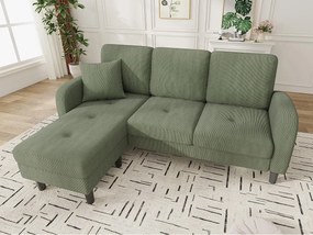 Kanapa narożna z szezlongiem - 3-osobowa - Welur żebrowany - Zielony