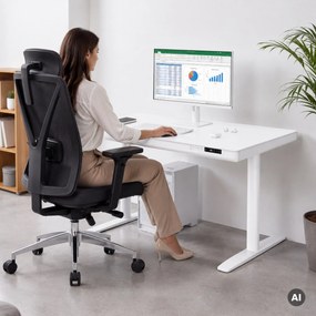 Biurko elektryczne sit-stand z szufladą i ładowarką bezprzewodową Qi białe, 1200 mm: ELLIS