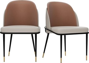Zestaw 2 krzeseł FATIVO - Mikrofibra imitacja skóry - Nogi metalowe - Brązowe + beżowe