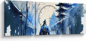 Obraz - Samuraj, akwarela (z zegarem) (90x30 cm)