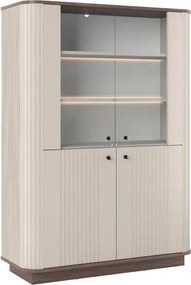 Witryna Vesper 103 cm czterodrzwiowa na cokole - kaszmir / orzech / czarne uchwyty