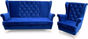 Pikowany zestaw wypoczynkowy - sofa i fotel uszak