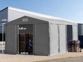 TOOLPORT 8x8m Namiot magazynowy - 4,0 m wysokość ścian bocznych z bramą przesuwną, PVC 850, szary, bez statyki - (79853)