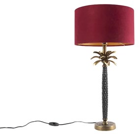 Lampa stołowa art deco brązowa z czerwonym aksamitnym abażurem 35 cm - Areka ArtDeco Oswietlenie wewnetrzne