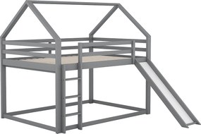 Łóżko piętrowe 140 x 200 cm - Łóżko podwójne ze zjeżdżalnią i drabinką - Szare drewno - Bez materaca