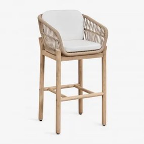 Taboret Ogrodowy Wysoki Z Drewna Akacjowego I Plecionego Sznurka Karvia ↑75 Cm & Jasny Akacjowy Brąz & Tkaniny Biała - Sklum