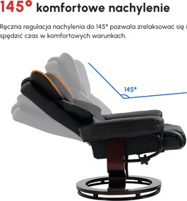 HOMCOM Fotel relaksacyjny z obrotowym pufem funkcja leżenia do oglądania TV ekoskóra czarny | Aosom PL