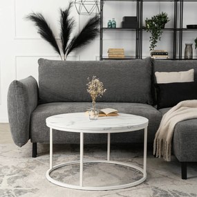 Stolik Kawowy AGNES MAX 80 cm Biały Marmur Nowoczesny