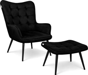 Fotel wypoczynkowy RELAX uszak z podnóżkiem : Kolor nogi - Czarna stożek, Kolor tkaniny - VELVET - MG19, Typ tkaniny - Velvet