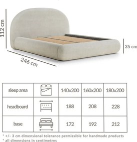 Szarobeżowe tapicerowane łóżko dwuosobowe ze schowkiem ze stelażem 160x200 cm Maumere – Maison de Rêve